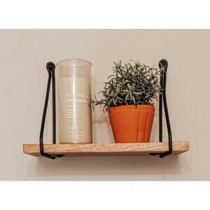 Wooden Book shelf with black metal hanging wires